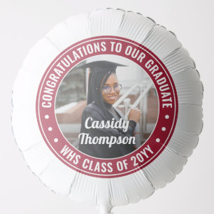 Any Text Graduation Photo Congrats Red and White Balloon