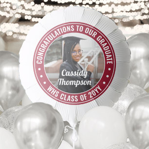 Any Text Graduation Photo Congrats Red and White Balloon