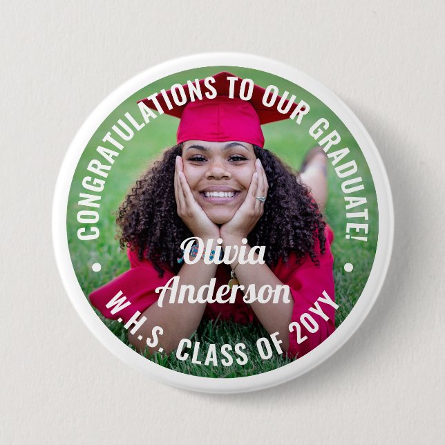 Any Text Graduation Photo Congratulations Modern Button (Front)