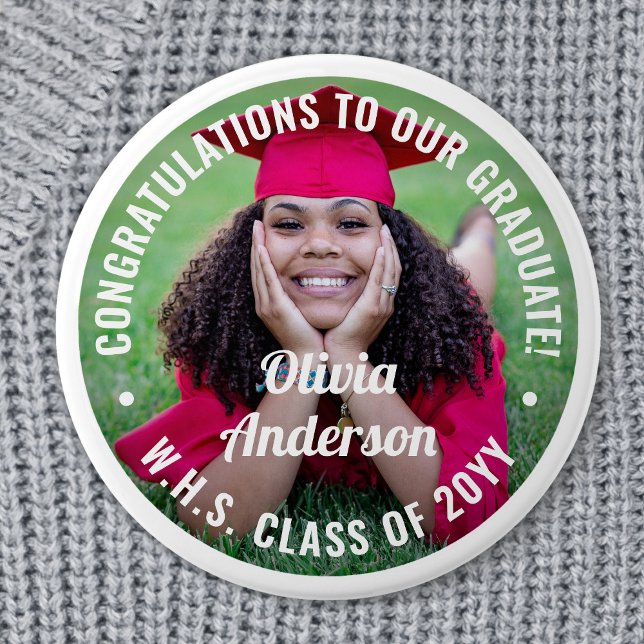 Any Text Graduation Photo Congratulations Modern Button (Creator Uploaded)