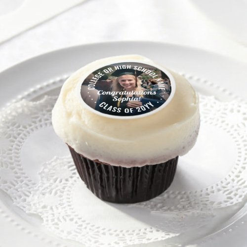 Any Text Graduation Photo Elegant Congrats Modern Edible Frosting Rounds