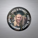 Any Text Graduation Thank You Photo Party Favor Magnet<br><div class="desc">Add an elegant personalized touch to college or high school graduation party decorations these custom photo magnets. (IMAGE PLACEMENT TIP: An easy way to center a photo exactly how you want is to crop it before uploading to the Zazzle website.) Design features a picture of the graduate and stylish curved...</div>
