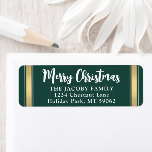 Any Text Green and Gold Christmas Return Address Label