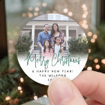 Any Text Green Script Typography Modern Photo Classic Round Sticker<br><div class="desc">Add a stylish finishing touch to Christmas gifts, holiday cards and party favors with modern custom photo round stickers / envelope seals. The picture and all text on this template are simple to personalize with any wording, such as Merry Christmas, Happy Holidays, Seasons Greetings, or Happy New Year. As an...</div>