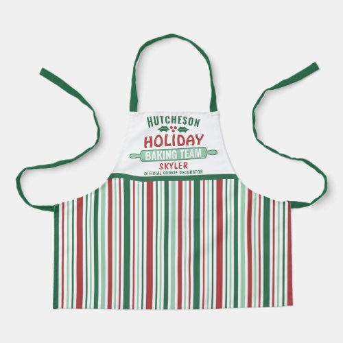 Any Text Holiday Baking Team Cute Christmas Kids Apron
