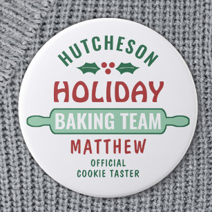 Any Text Holiday Baking Team Family Cute Christmas Button