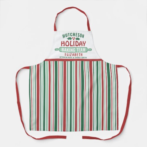 Any Text Holiday Baking Team Family Red Christmas Apron