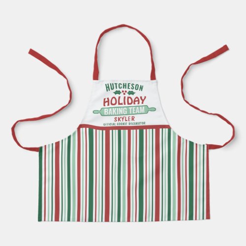 Any Text Holiday Baking Team Kids Red Christmas Apron