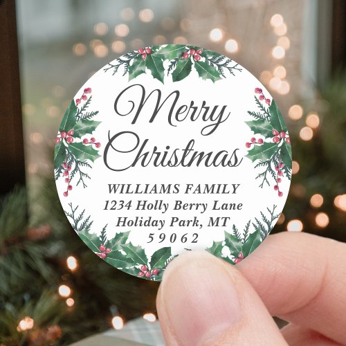 Any Text Holiday Holly Round Return Address Labels
