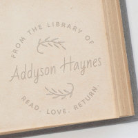 Any Text Library Bookplate Elegant Botanical Round