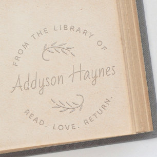 Any Text Library Bookplate Elegant Botanical Round Embosser