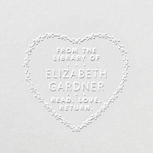 Any Text Library Bookplate Elegant Floral Heart Embosser