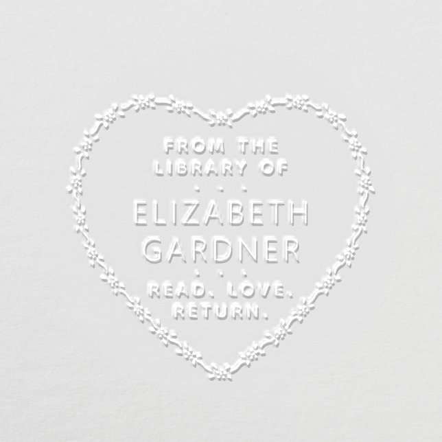 Any Text Library Bookplate Elegant Floral Heart Embosser (Design)
