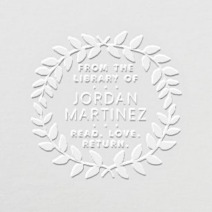 Any Text Library Bookplate Elegant Laurel Wreath Embosser