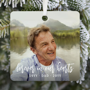 Any Text Memorial 2 Photo Simple White Script Metal Ornament