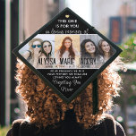 Any Text Memorial Photo Collage Modern Typography Graduation Cap Topper<br><div class="desc">Honor a departed loved one at your school commencement ceremony with a custom 3 photo collage memorial graduation cap topper. The pictures and all wording on this template are simple to personalize, including "This one is for you, in loving memory" and "Your presence we miss, your memory we treasure, loving...</div>