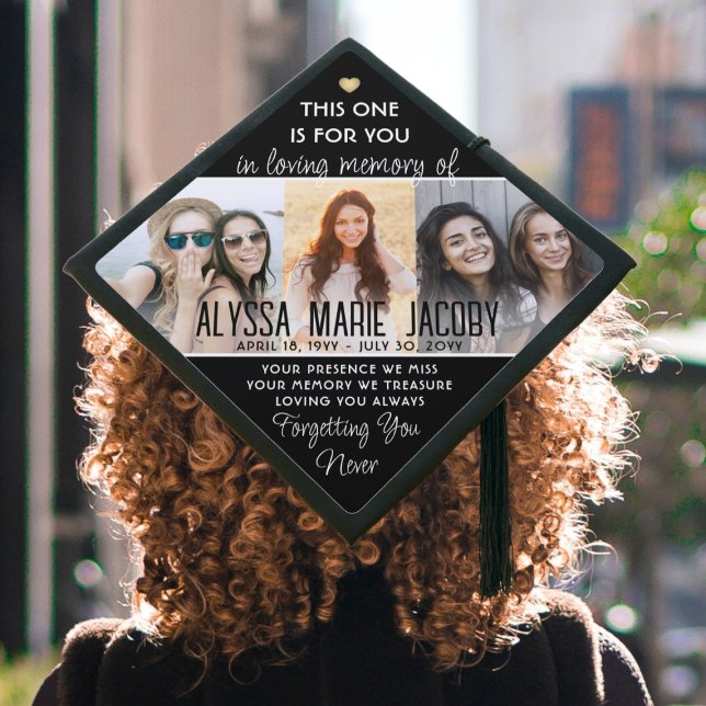 Any Text Memorial Photo Collage Modern Typography Graduation Cap Topper (Creator Uploaded)