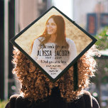 Any Text Memorial Photo Overlay Modern Typography Graduation Cap Topper<br><div class="desc">Honor a departed loved one at your school commencement ceremony with a custom photo memorial graduation cap topper. The picture and all wording on this template are simple to personalize for Mom, Dad, Grandma, Grandpa, etc. The quotes that reads "This one's for you" and "Wish you were here" can also...</div>