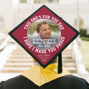 Any Text Memorial Tribute Round Photo Red & White Graduation Cap Topper