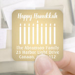 Any Text Menorah Faux Foil Return Address Labels<br><div class="desc">Add a chic holiday card finishing touch with these elegant white and faux gold foil glossy return address labels / envelope seals. All text can easily be customized with name and address. Modern minimalist design features the lit candles of a menorah and stylish script and calligraphy style typography. Happy Hanukkah!...</div>