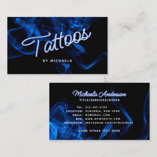 *ANY TEXT* Modern Blue Neon & Smoke Tattoo Business Card