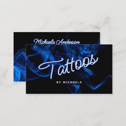 ANY TEXT Modern Blue Neon  Smoke Tattoo Business Card