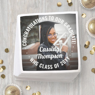 Any Text Modern Photo Simple Elegant Graduation Napkins