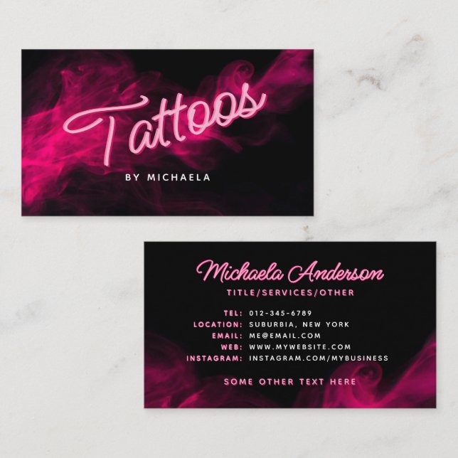 *ANY TEXT* Modern Pink Neon & Smoke Brow Shaping Business Card (Front/Back)