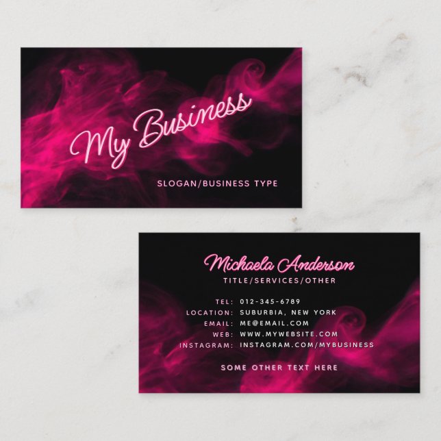 *ANY TEXT* Modern Pink Neon & Smoke Business Card (Front/Back)