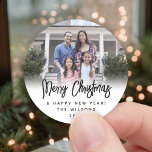 Any Text Modern Script Christmas Photo Black White Classic Round Sticker<br><div class="desc">Add an elegant finishing touch to Christmas gifts, holiday cards and party favors with chic modern custom photo round stickers / envelope seals. The picture and all text on this template are simple to personalize with any wording, such as Merry Christmas, Happy Holidays, Seasons Greetings, or Happy New Year. As...</div>