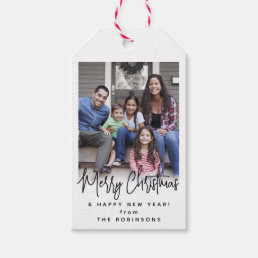 Any Text Modern Script Simple Photo Black &amp; White Gift Tags