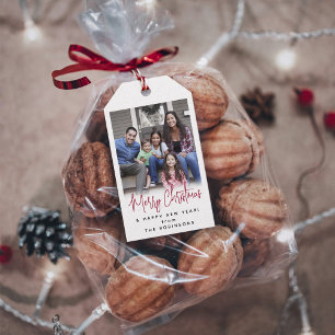 Any Text Modern Simple Script & Photo Festive Red Gift Tags