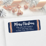 Any Text Navy & Rose Gold Christmas Return Address Label<br><div class="desc">Add a festive finishing touch to holiday card envelopes with customized navy blue, white and rose gold return address labels. All text on this template is simple to personalize with any wording, such as Merry Christmas, Happy Holidays, Seasons Greetings, or Happy New Year. As an option, change the greeting to...</div>