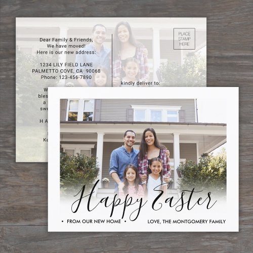 Any Text New Address Happy Easter 2 Photo Moving Announcement Postcard