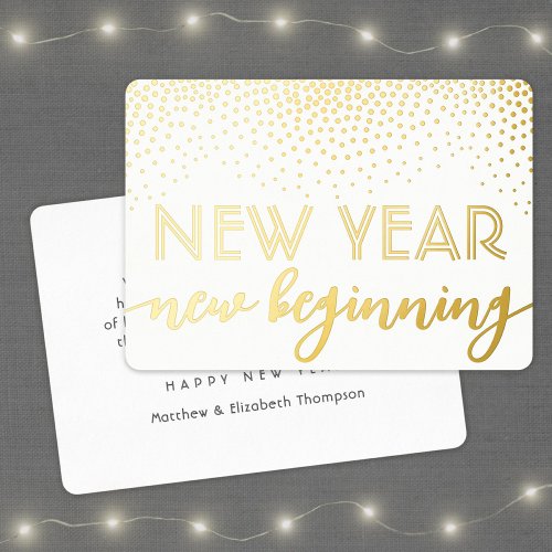 Any Text New Beginning Happy New Year Confetti Foil Holiday Card
