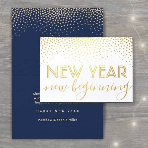 Any Text New Year New Beginning Navy and Gold Real Foil Card