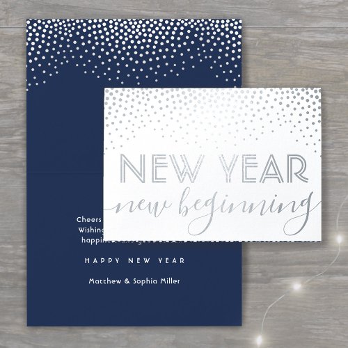 Any Text New Year New Beginning Navy  Silver Real Foil Card
