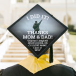 Any Text & Photo Black White Class Year & School Graduation Cap Topper<br><div class="desc">Add an elegant personalized touch to your college or high school commencement with a custom photo inspirational graduation cap topper. Picture and all wording are simple to customize or delete. (IMAGE PLACEMENT TIP: An easy way to center a photo exactly how you want is to crop it before uploading to...</div>