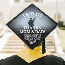 Any Text &amp; Photo Black White Class Year &amp; School Graduation Cap Topper