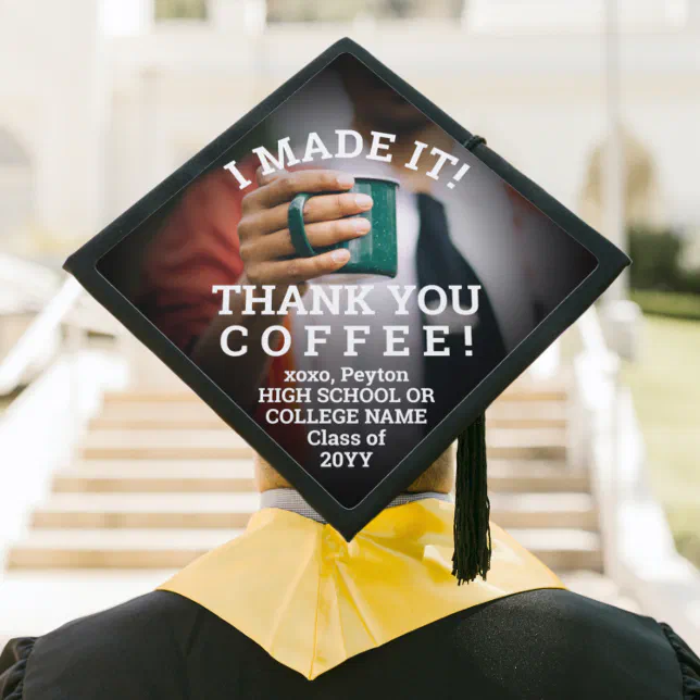 Any Text & Photo | Black & White Typography Funny Graduation Cap Topper ...