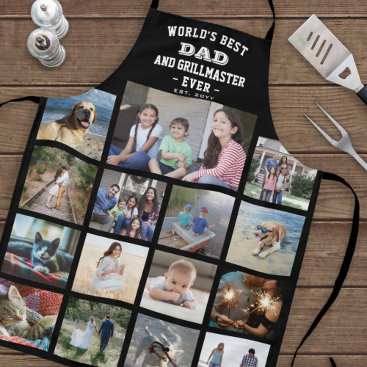 Any Text Photo Collage Best Dad Grill Master Black Apron