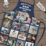 Any Text Photo Collage Best Dad Grill Master Blue Apron<br><div class="desc">Celebrate the simple joys of family and kids with an elegant custom photo collage navy blue and white apron. Pictures and all text are simple to customize. "World's Best Dad and Grillmaster Ever Est. 20YY" can include kids names and be personalized for Daddy, Pop, Papa, Grandpa, etc. IMAGE PLACEMENT TIP:...</div>