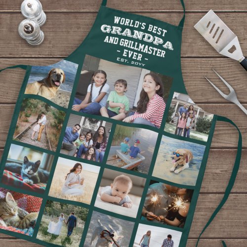 Any Text Photo Collage Best Grandpa Ever Green Apron