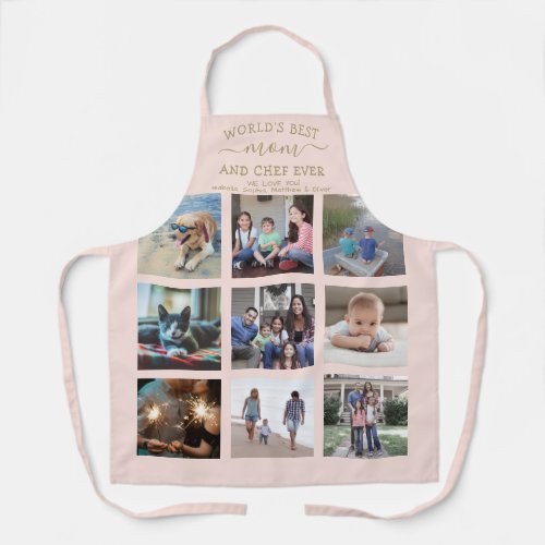 Any Text Photo Collage Best Mom Blush Pink  Gold Apron