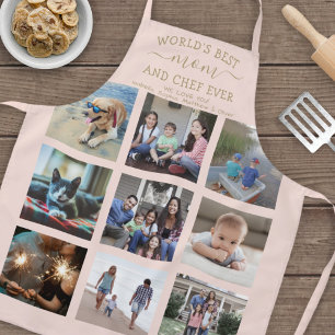 Any Text Photo Collage Best Mom Blush Pink & Gold Apron