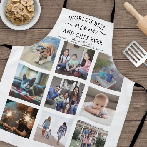 Any Text Photo Collage Best Mom  Chef White Black Apron
