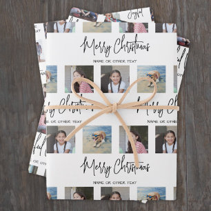Any Text Photo Collage Black and White Christmas Wrapping Paper Sheets