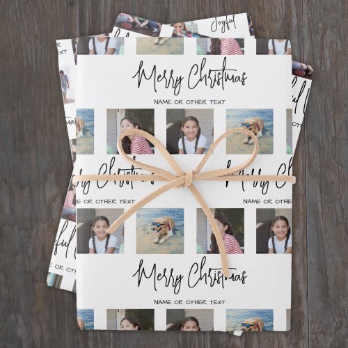 Any Text Photo Collage Black and White Christmas Wrapping Paper Sheets