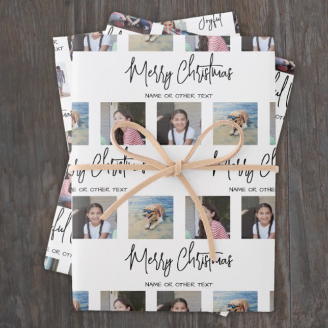 Any Text Photo Collage Black and White Christmas Wrapping Paper Sheets (Creator Uploaded)