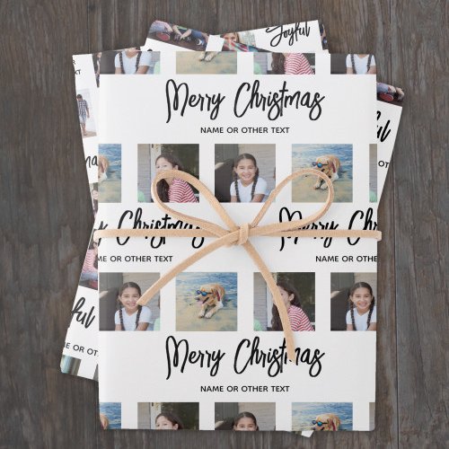 Any Text Photo Collage Brushed Script Christmas Wrapping Paper Sheets